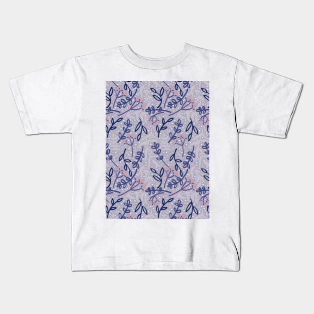 Botanicals and Dots - Hand Drawn Design - Blue, Pink, Purple, Indigo, and White Kids T-Shirt by GenAumonier